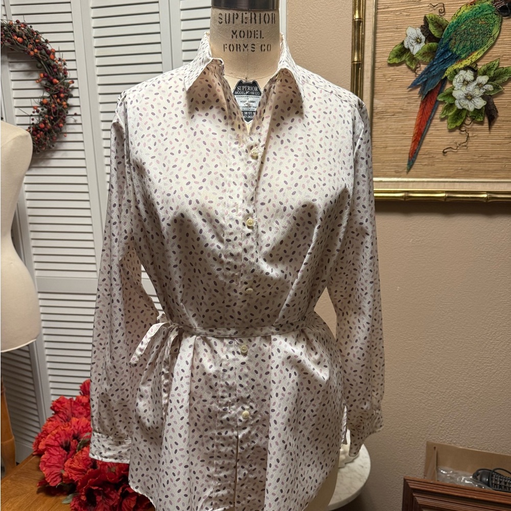 VTG Evan Picone Blouse for Neiman Marcus size 16 with Sash & Polka Dots